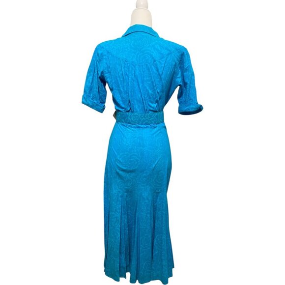 Vintage Teal Cotton Belted Shirt Dress Oop! California - Picture 4 of 7
